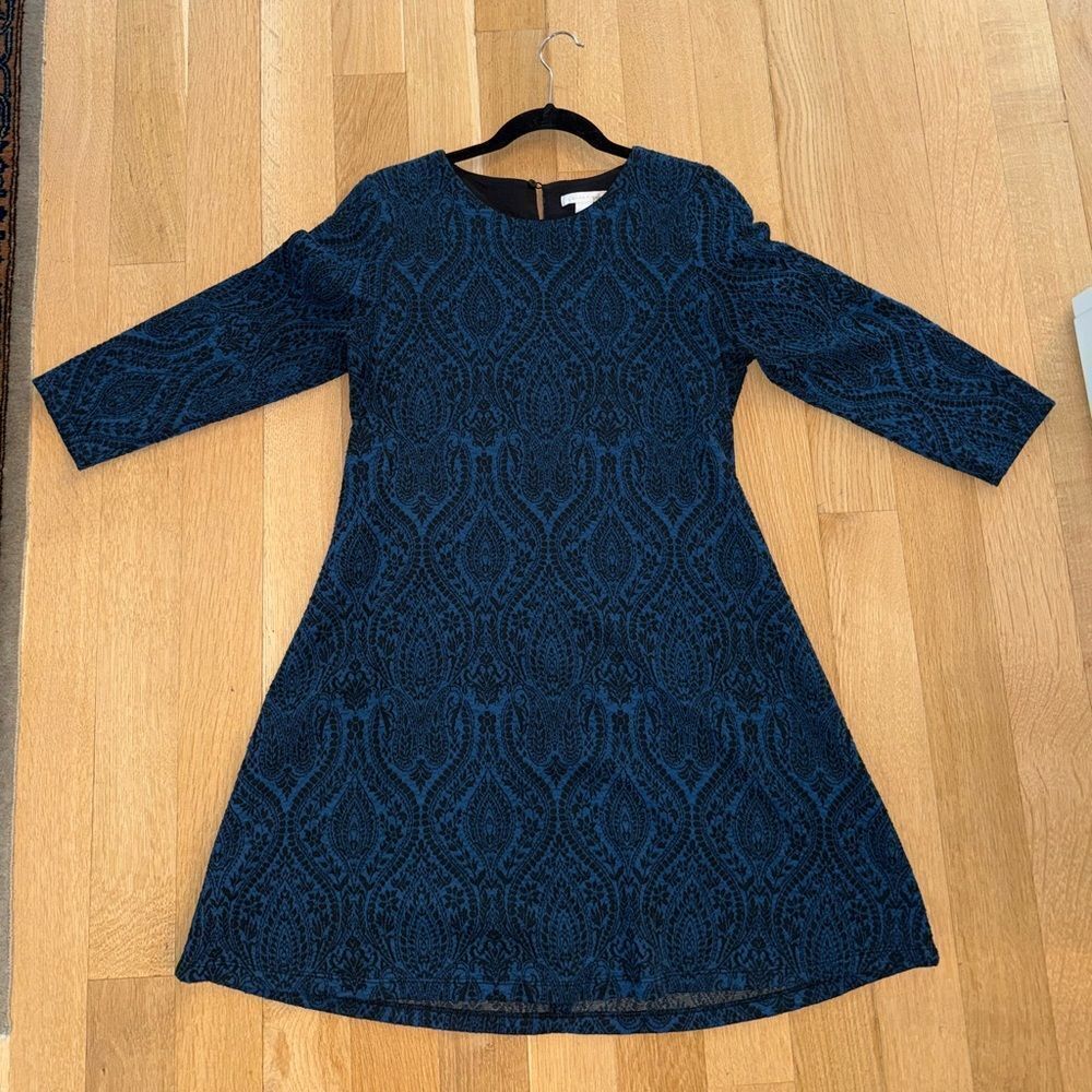 Elegant Blue Patterned A-line Dress